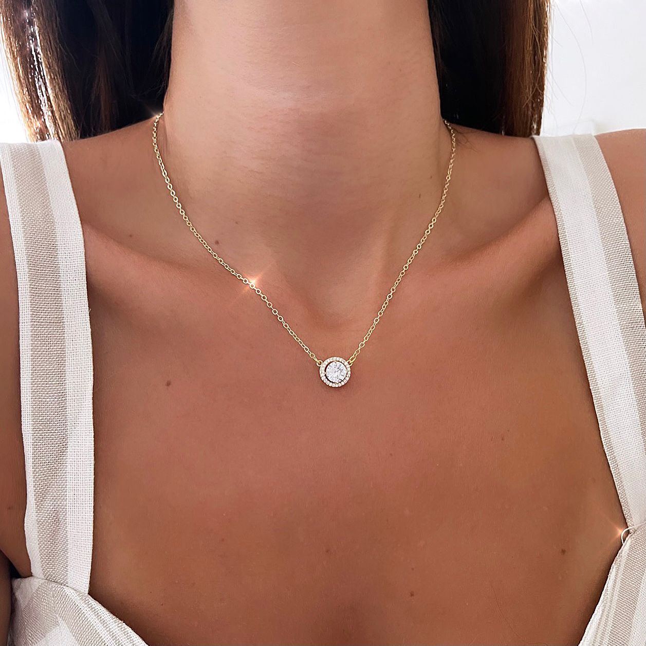 שרשרת  זירקון תפוס זהובk (7014122913958)