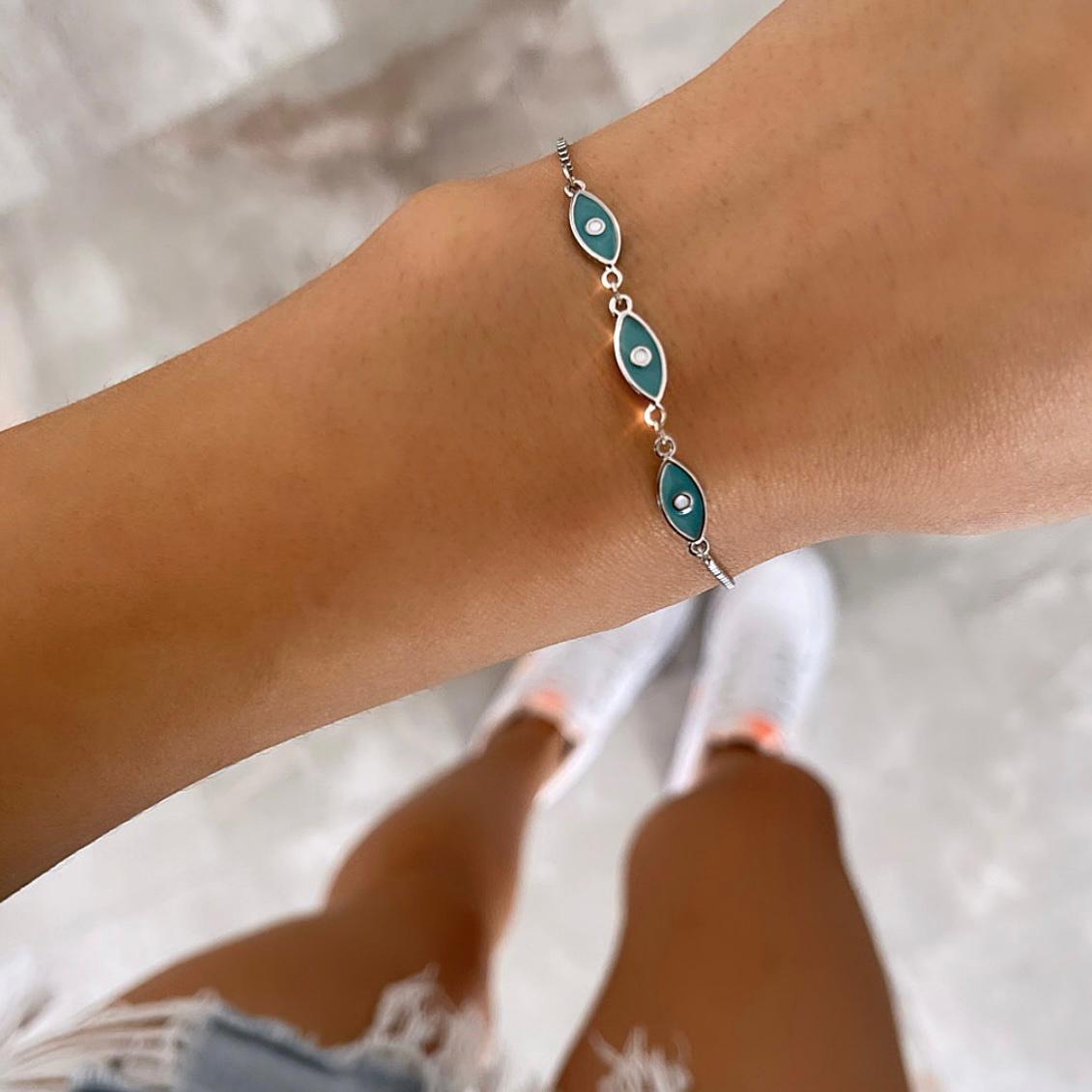 צמיד 3 עיניים כסוף עדין (6767422210214)