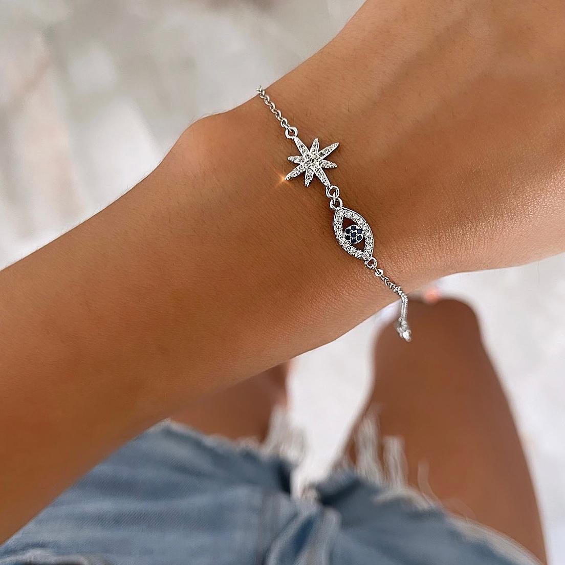 צמיד כוכב אושר/עין כסוף (6911978012838)