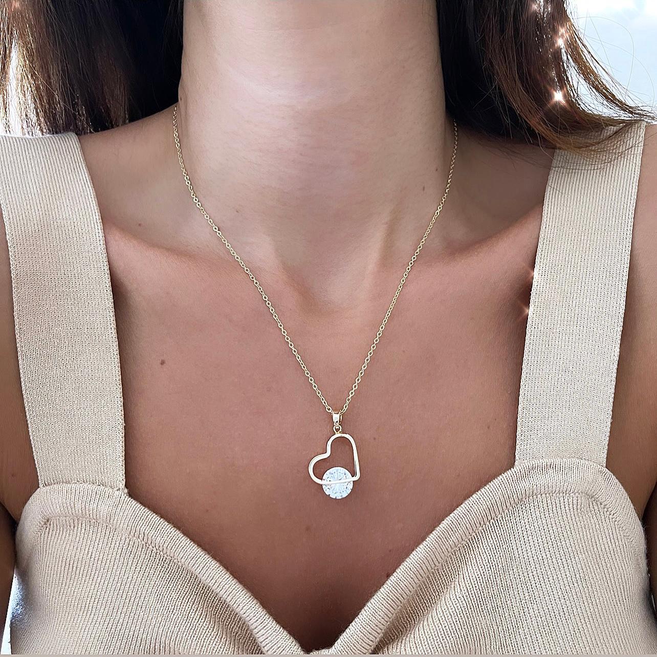 שרשרת לב עם זירקון גדול  זהוב (6937074172070)